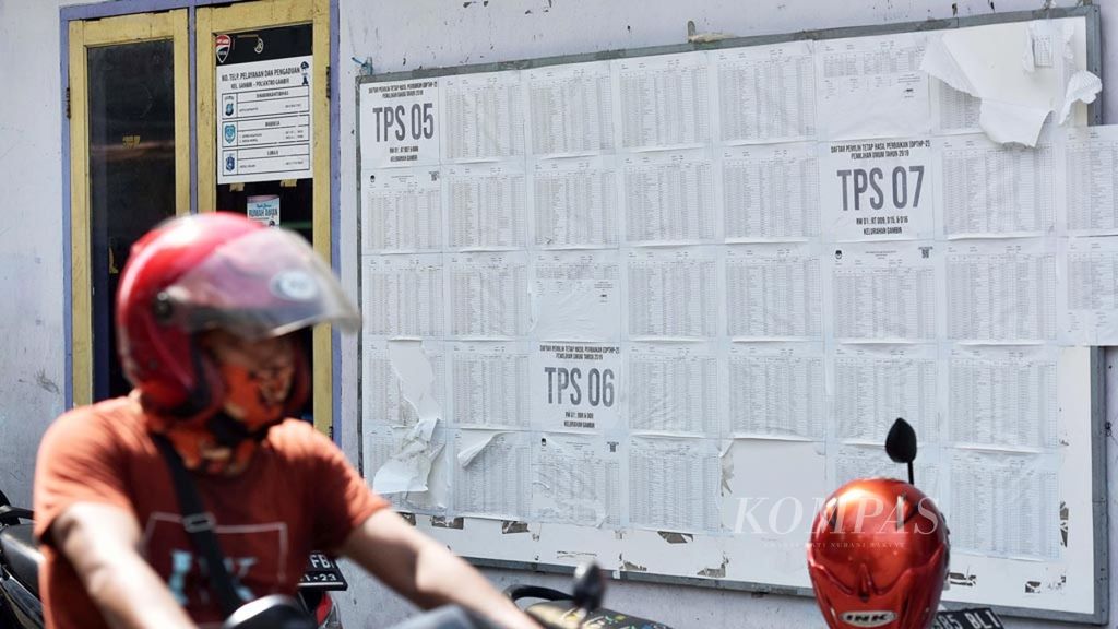 Warga melintas di depan daftar pemilih tetap (DPT) hasil perbaikan tahap II yang ditempel di Balai Warga Kelurahan Gambir, Jakarta Pusat, Selasa (5/3/2019). Berdasarkan data dari Dukcapil Kementerian Dalam Negeri, ada 103 KTP elektronik warga negara asing yang masuk ke dalam DPT.