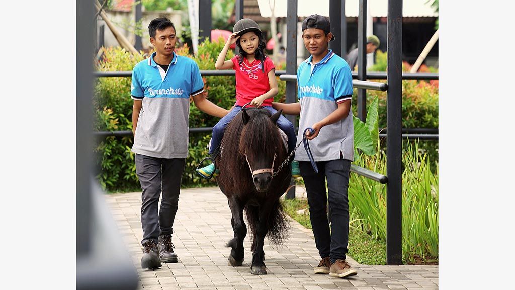  Menunggang kuda di Branchsto Equestrian Park di BSD City, Pagedangan, Tangerang, Banten, Kamis (25/1).   Tempat edukasi,  wisata berkuda  dan kursus menunggang kuda bagi masyarakat umum.