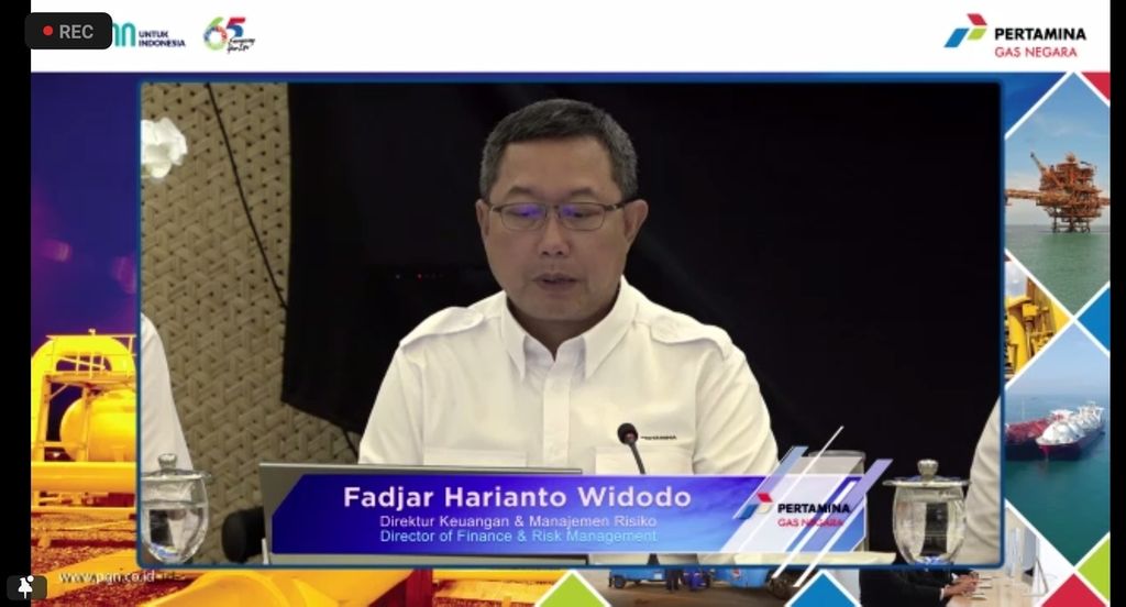 Tangkapan layar Direktur Keuangan dan Manajemen Risiko Perusahaan Gas Negara (PGN), Fadjar Harianto Widodo, dalam paparan publik secara daring di Jakarta, Senin (28/11/2022).