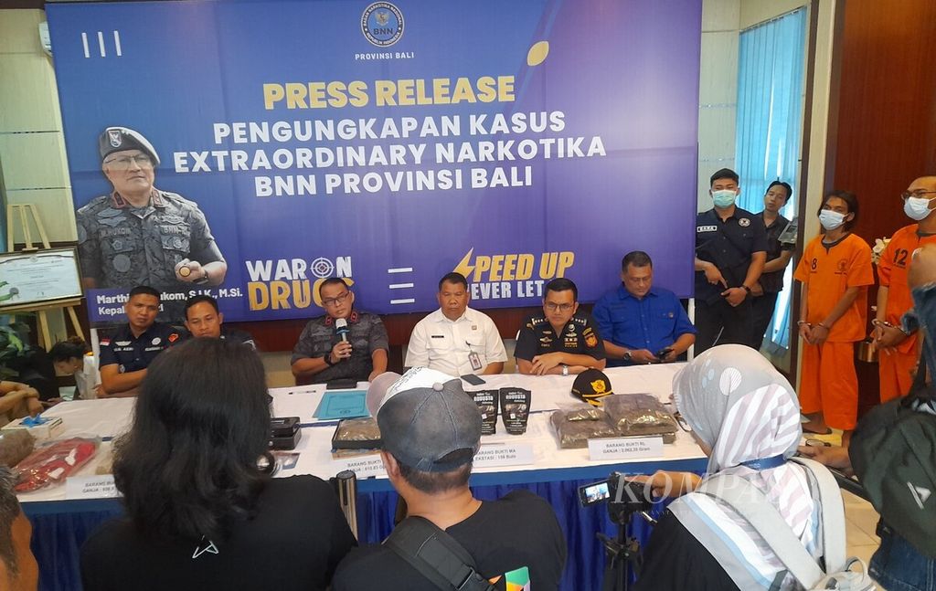 BNN Bali menggelar konferensi pers akhir tahun 2023 dan pengungkapan kasus narkotika di BNN Bali, Kota Denpasar, Kamis (28/12/2023). 