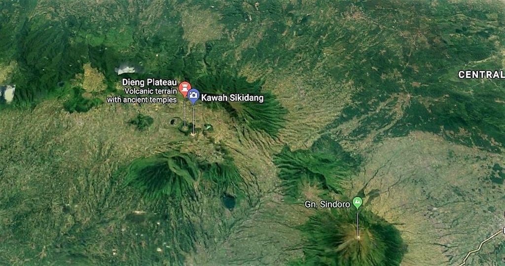 Lokasi Obyek Wisata Kawah Sikidang, Dieng Plateau, Jawa Tengah.