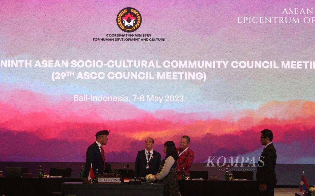 Suasana sebelum Sidang ASEAN Socio Cultural Community (ASCC) di Nusa Dua, Bali, Senin (8/5/2023).