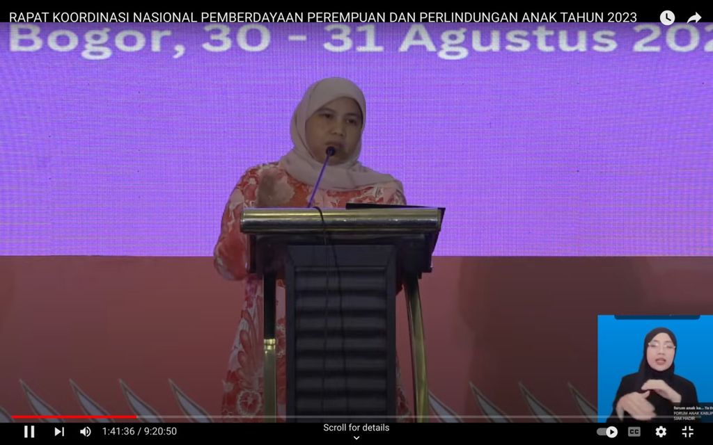 The Vice Chairman of the VIII Commission of the Indonesian House of Representatives, Diah Pitaloka, gave a speech at the opening of the 2023 National Coordination Meeting on Women's Empowerment and Child Protection (PPPA) in Bogor, West Java on Wednesday, August 30th, 2023.