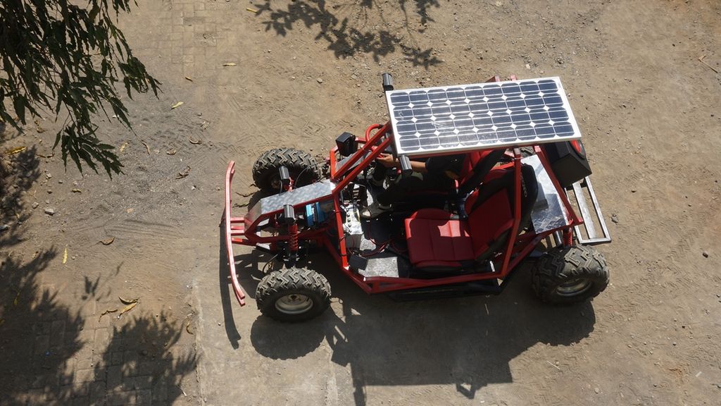 A prototype of solar generated energy car, developed by students of SMK Ma’arif NU 1 Sumpiuh, Banyumas, Central Java, in 2019.