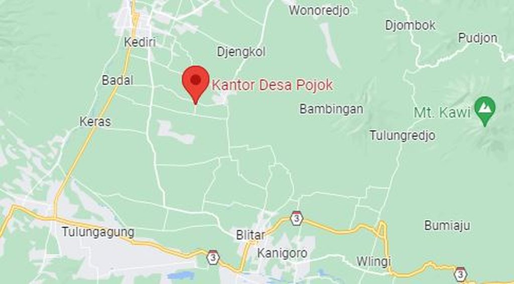 Peta Desa Pojok, Kecamatan Wates, Kabupaten Kediri, Jawa Timur. 
