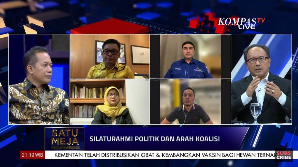 Suasana diskusi hibrida, luring dan daring, Satu Meja The Forum bertajuk Silaturahmi Politik dan Arah Koalisi yang disiarkan Kompas TV, Rabu (11/5/2022) malam.