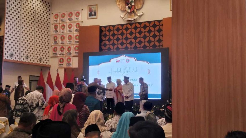 Halalbihalal yang diselenggarakan PB PGRI di Gedung Guru Indonesia, Jakarta Pusat, Kamis (18/5/2023).