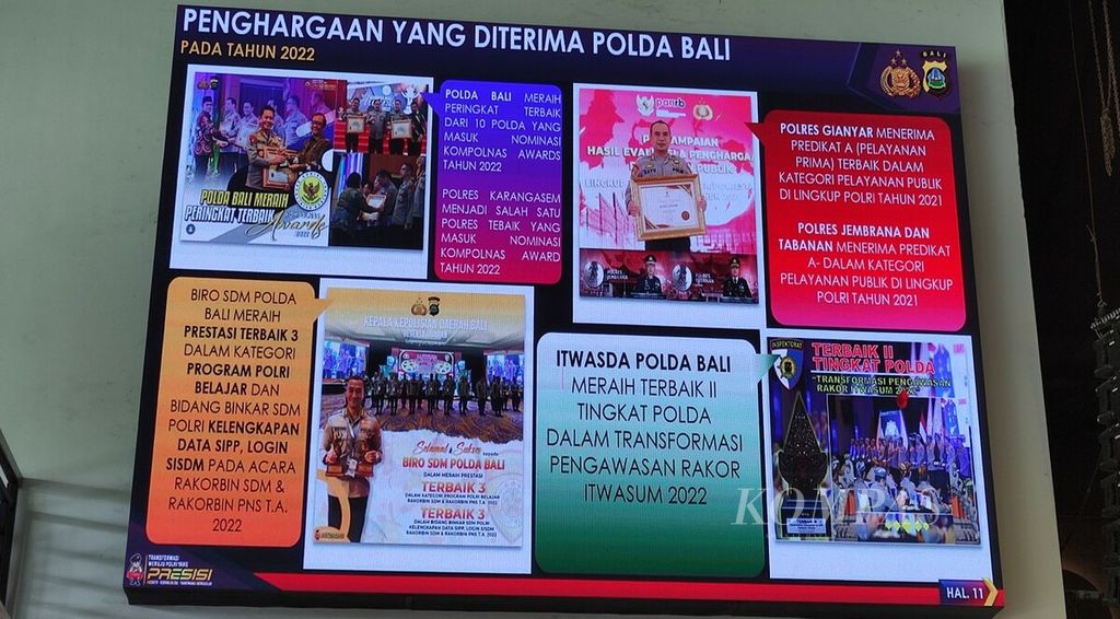 Bagian materi pemaparan Polda Bali yang ditayangkan dalam konferensi pers akhir tahun Polda Bali, Kamis (29/12/2022).