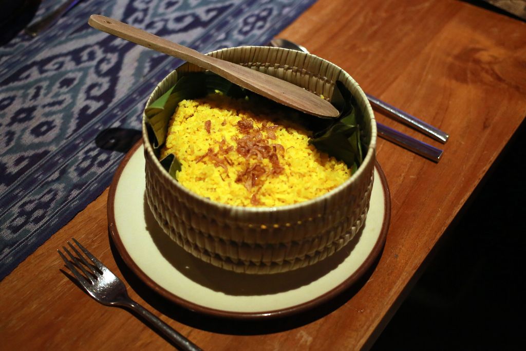 Nasi Jagung menjadi hidangan utama di acara National Harmony 2022, Kaum, Jakarta Pusat, Jumat (28/10/2022). Memperingati Sumpah Pemuda restoran Kaum menyediakan set menu dengan cita rasa nusantara.