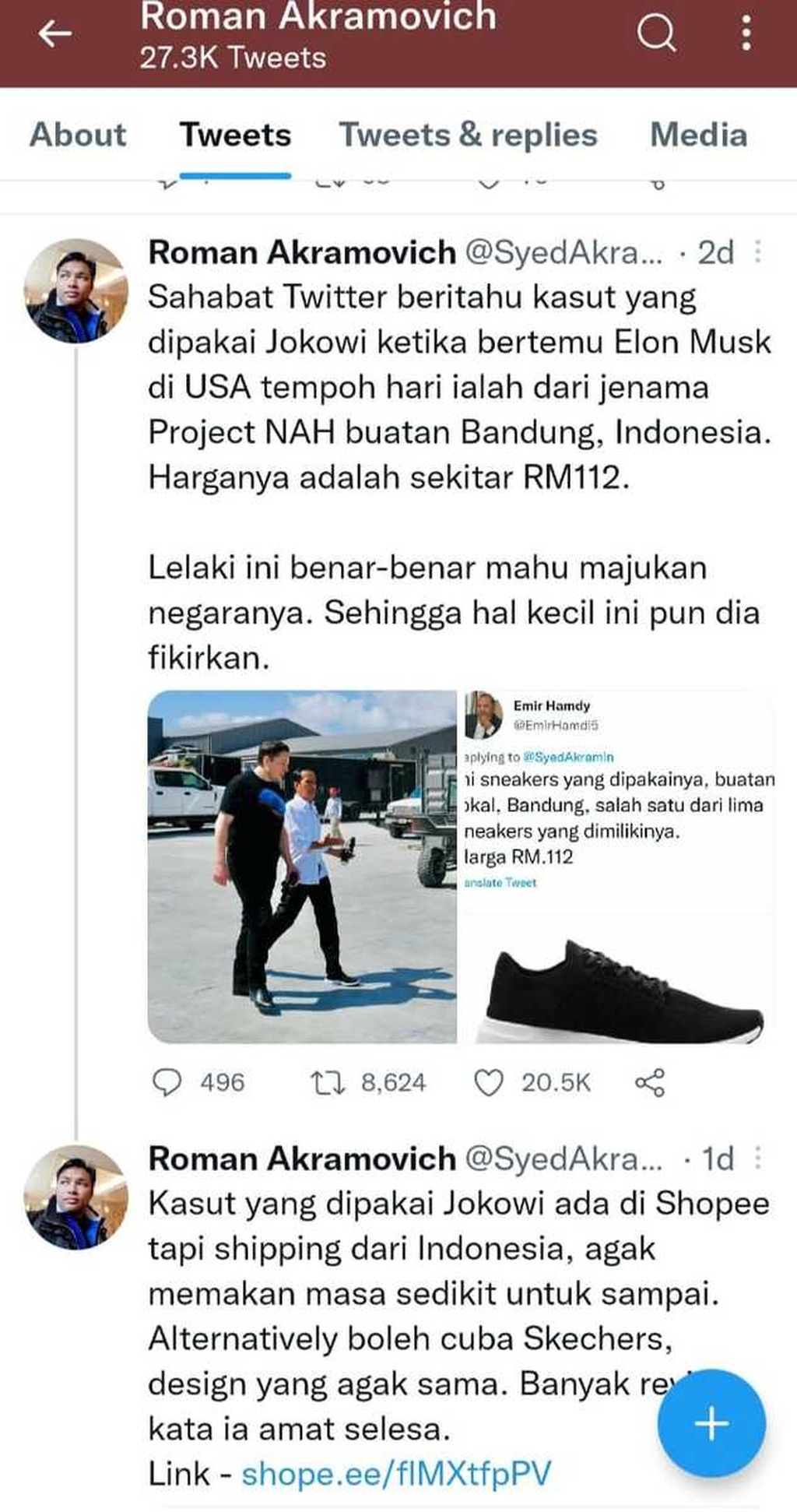 Warganet Malaysia mengomentari aktivitas dan sepatu Presiden Jokowi di media sosial. Komentar positif dari negeri seberang ini berbalas komentar warganet lain baik dari negeri jiran maupun dari Indonesia.