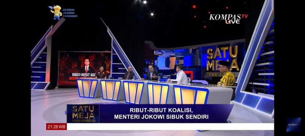 Suasana Satu Meja the Forum bertajuk Ribut-ribut Koalisi, Menteri Jokowi Sibuk Sendiri yang disiarkan Kompas TV, Rabu (3/5/2023) malam. 