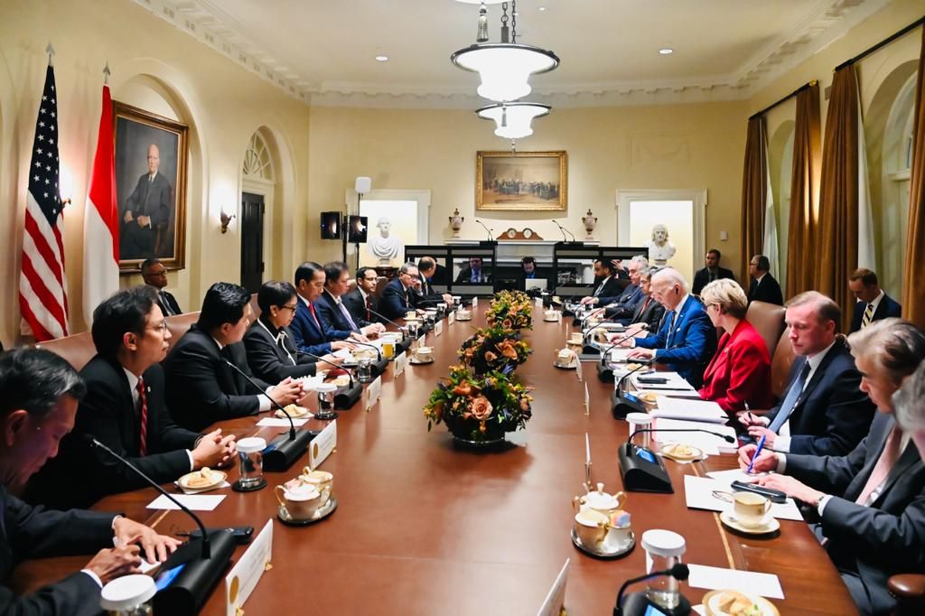 Presiden Joko Widodo melakukan pertemuan bilateral dengan Presiden Amerika Serikat Joe Biden yang digelar di Gedung Putih, Washington DC, Amerika Serikat, pada Senin (13/11/2023). 