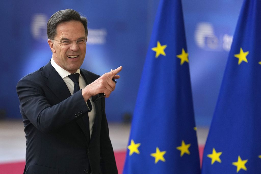 Perdana Menteri Belanda Mark Rutte tiba untuk menghadiri KTT Uni Eropa di Brussels, Belgia, 17 April 2024.  