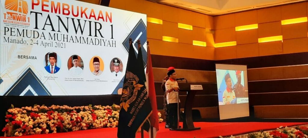 Ketua Umum Pemuda Muhammadiyah Sunanto dalam pidatonya di pembukaan Tanwir 1 Pemuda Muhammadiyah yang dilangsungkan secara daring dan luring, Jumat (2/4/2021).