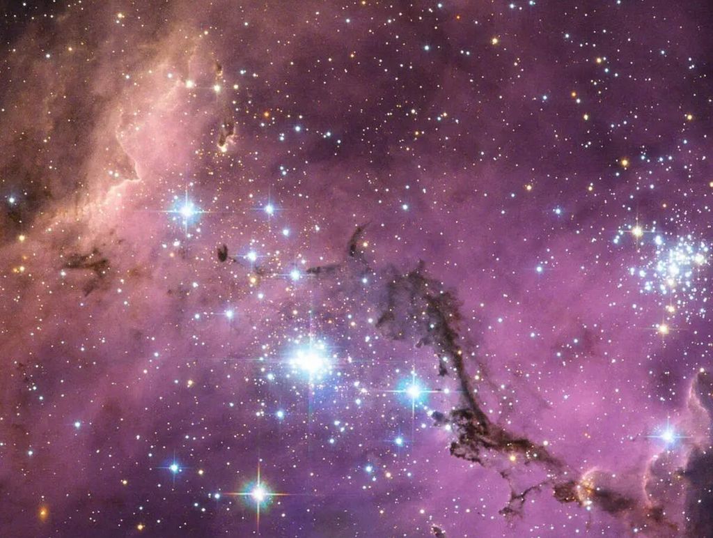 The dwarf galaxy, Large Magellanic Cloud, is covered in gas and star-forming dust. This galaxy, which is 200,000 light-years away from Earth, is also a satellite galaxy of the Milky Way.