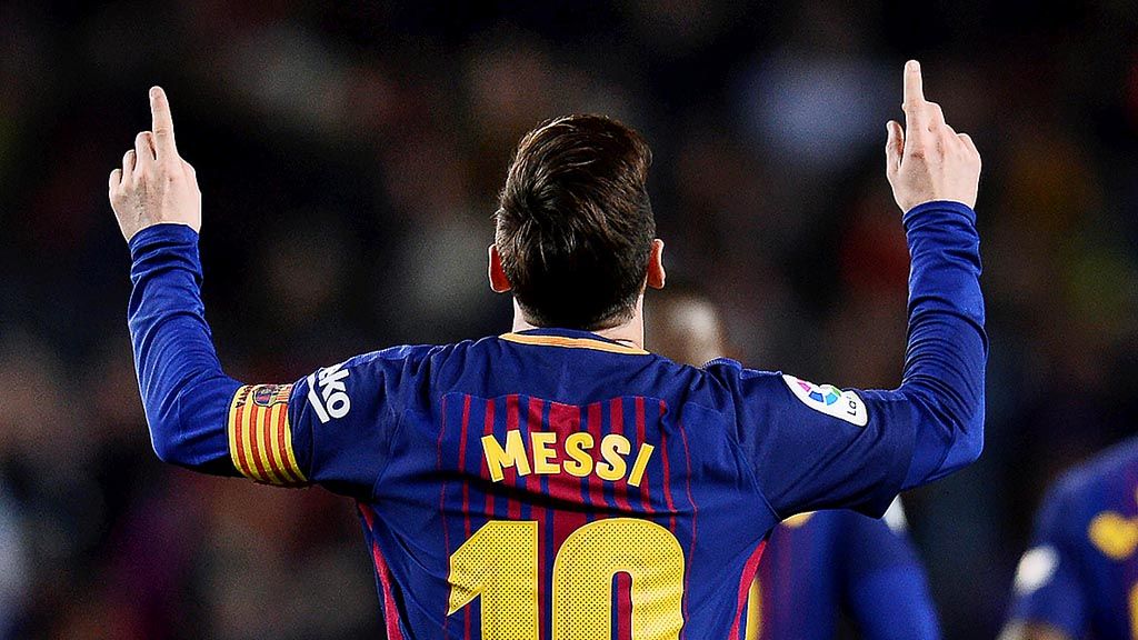 Bintang Barcelona,   Lionel Messi, merayakan gol yang dicetaknya ke gawang Leganes pada laga La Liga Spanyol di  Stadion Camp Nou, Barcelona, Minggu (8/4/2018) dini hari WIB. Messi mencetak hattrick dan membawa Barcelona mengalahkan Leganes, 3-1. 