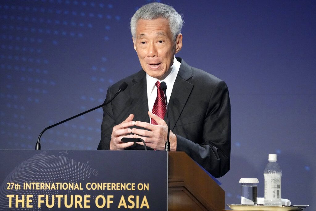 Perdana Menteri Singapura Lee Hsien Loong menyampaikan sambutan dalam Konferensi Internasional ”The Future of Asia” di Tokyo, Jepang, 26 Mei 2022. 