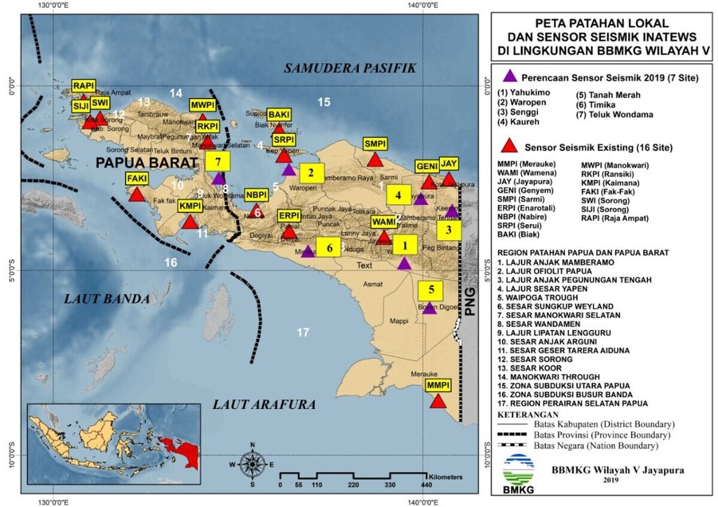 Infografik daerah rawan gempa di Papua.