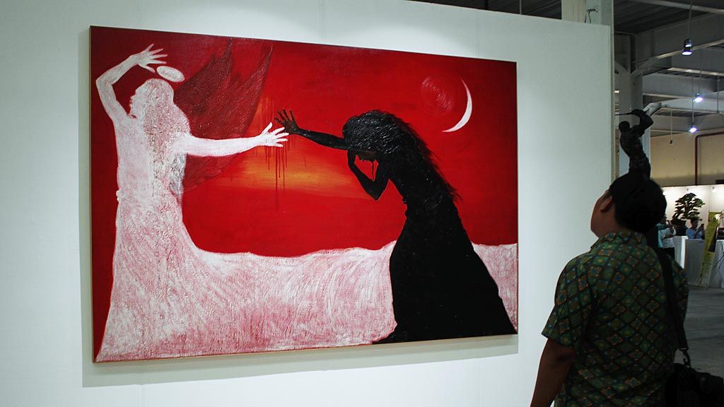 Lukisan karya Nasirun dalam pameran Standing with The Masters, 17-21 Januari 2018 di Jababeka Convention Center, Cikarang, Jawa Barat.