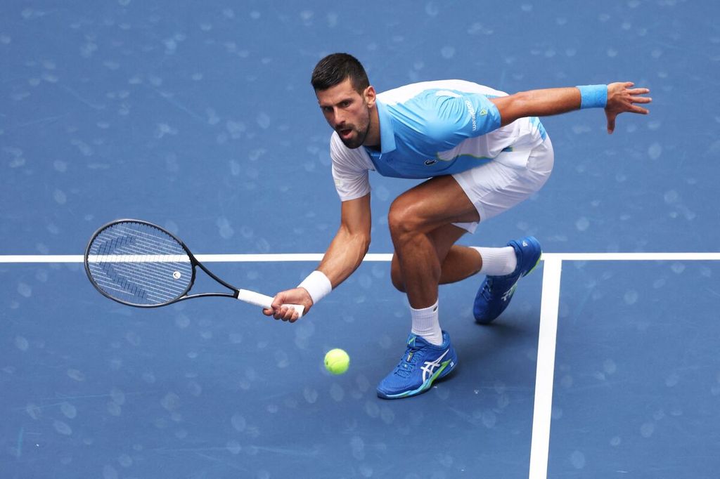 Petenis Serbia, Novak Djokovic, berlaga melawan Taylor Fritz pada laga perempat final Grand Slam AS Terbuka di Pusat Tenis Nasional Billie Jean King, New York, Rabu (6/9/2023) siang WIB. 