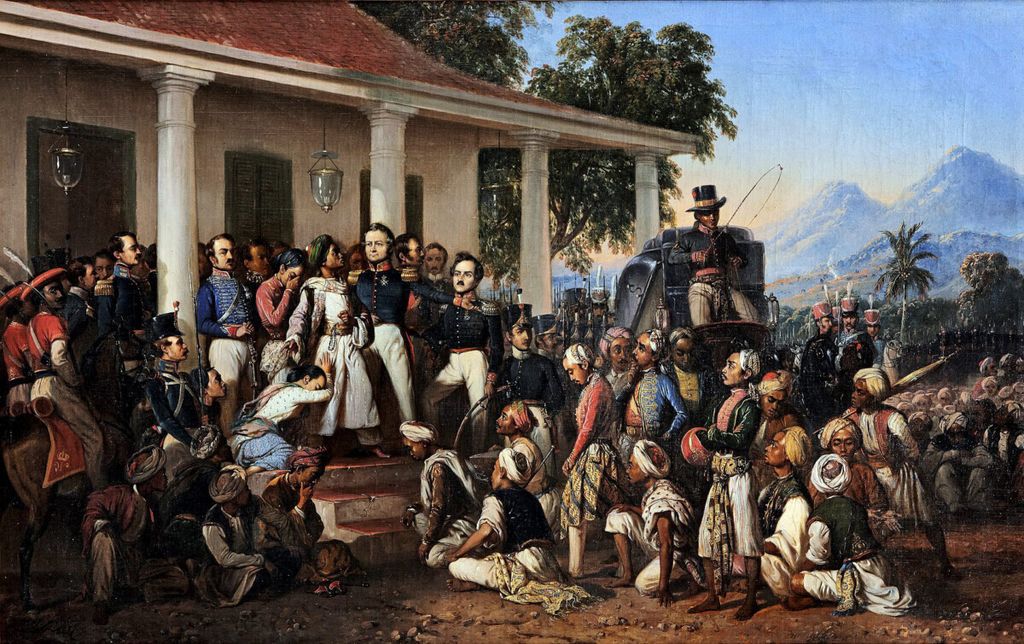 Lukisan Penangkapan Pangeran Diponegoro karya Raden Saleh, buatan tahun 1857, ukuran 112 cm x 178 cm. Lukisna ini merupakan salah satu koleksi Istana Negara.