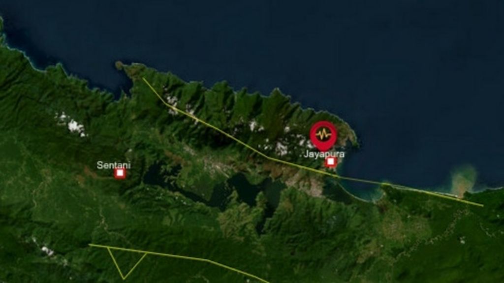 Infografis gempa bumi tektonik dengan kekuatan Magnitudo 4,2 di Kota Jayapura, Papua, Senin (6/2/2023).