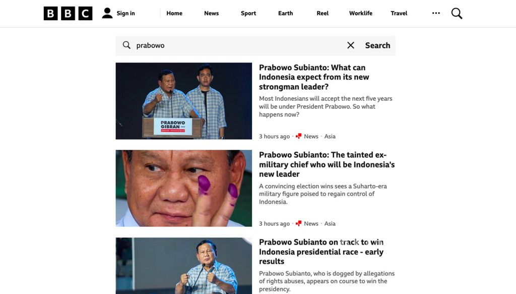 Laman BBC edisi Kamis (15/2/2024) menerbitkan sejumlah laporan soal pemilu di Indonesia.