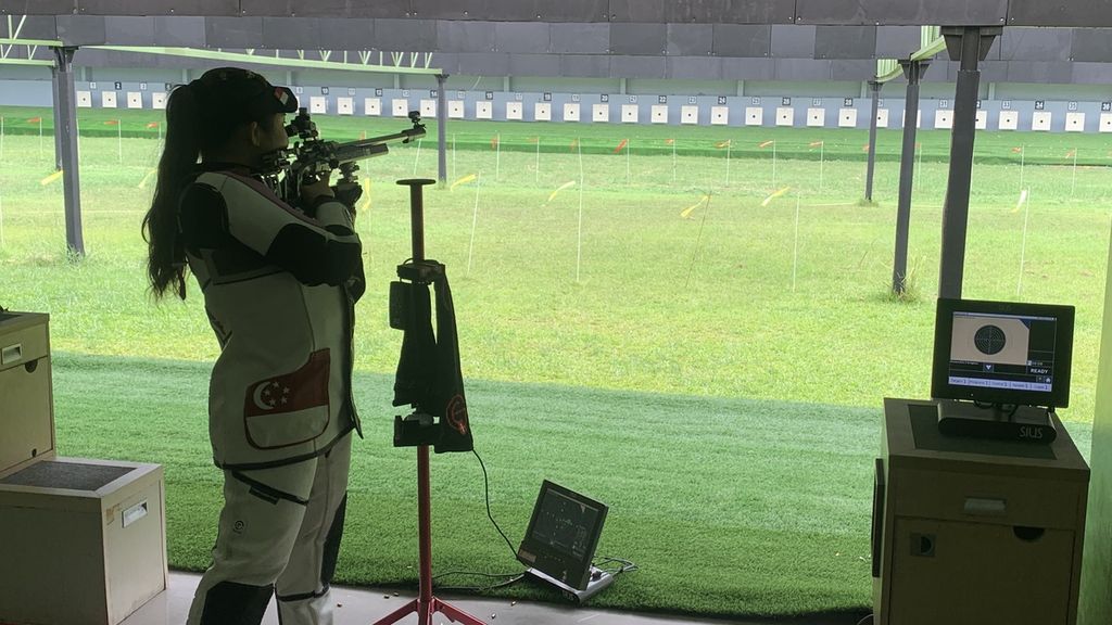 Latihan petembak Singapura jelang ISSF World Cup Rifle/Pistol di Jakarta, Rabu (25/1/2023). Singapura mengirimkan sembilan petembak di ajang yang berlangsung pada 28 Januari-8 Februari 2023 ini.