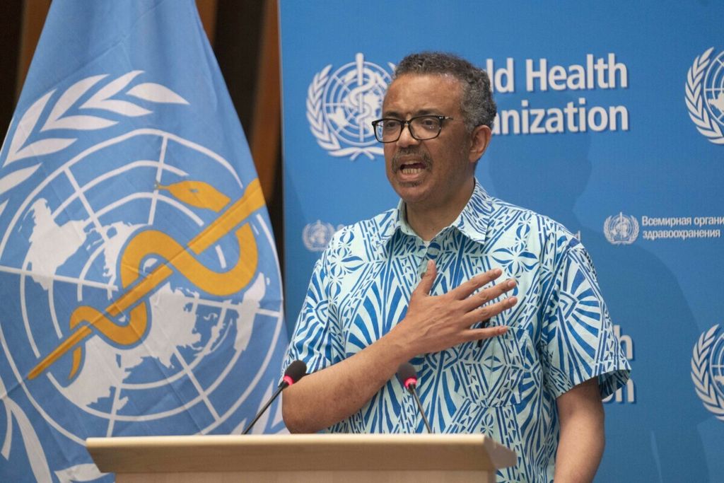 This handout image provided by the World Health Organization (WHO) on May 19, 2020, shows World Health Organization Director-General Tedros Adhanom Ghebreyesus reacting at the closing session of the World Health Assembly virtual meeting from the WHO headquarters in Geneva, amid the COVID-19 pandemic, caused by the novel coronavirus.