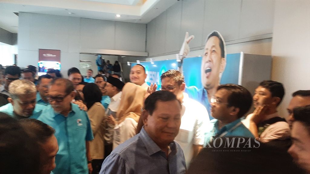 Bakal calon presiden Prabowo Subianto saat acara Deklarasi Partai Gelora Indonesia Mendukung Prabowo Subianto sebagai calon presiden RI 2024–2029 di Djakarta Theater,Jakarta, Sabtu (2/9/2023).
