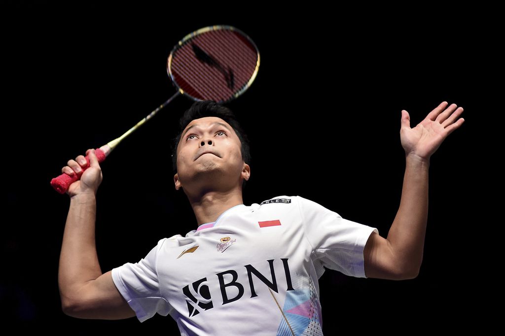 Anthony Sinisuka Ginting competed against Christo Popov in the semifinals of All England at the Arena Birmingham on Saturday (16/3/2024).