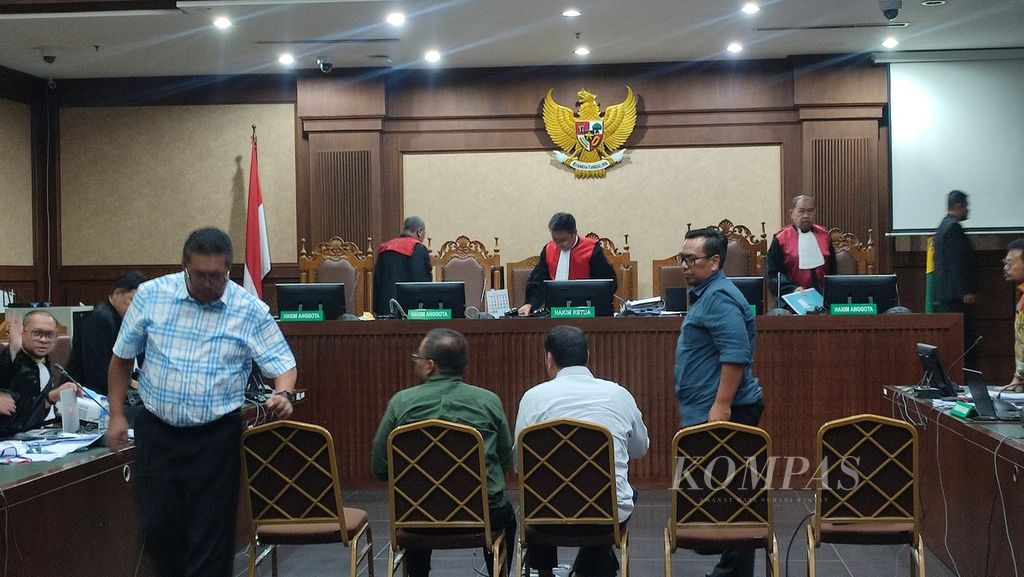 Para saksi yang dihadirkan dalam sidang perkara dugaan korupsi dengan terdakwa Syahrul Yasin Limpo di Pengadilan Tindak Pidana Korupsi Jakarta, Rabu (8/5/2024). 