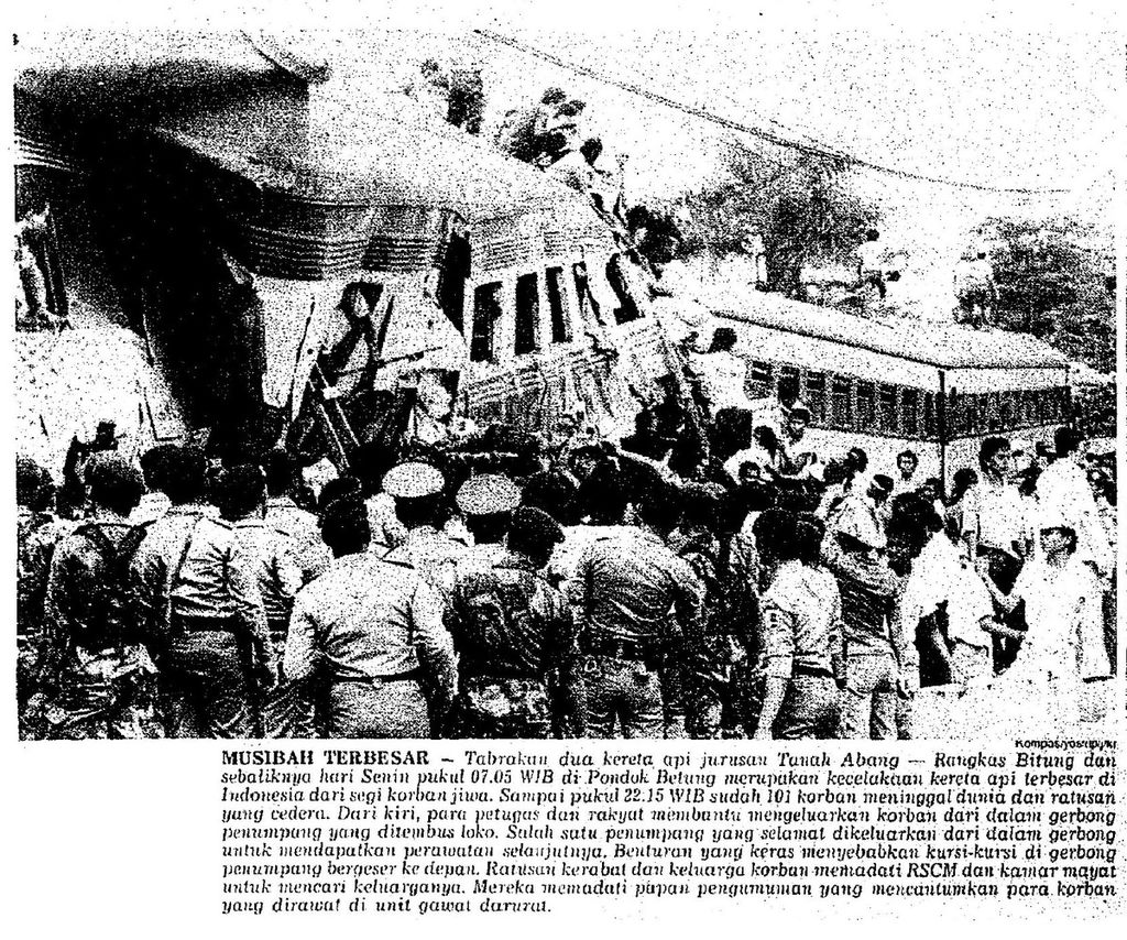 Tabrakan dua kereta api jurusan Tanah Abang-Rangkas Bitung dan sebaliknya pada Senin pukul 07.05 WIB di Pondok Betung merupakan kecelakaan kereta api terbesar di Indonesia dari segi korban jiwa.