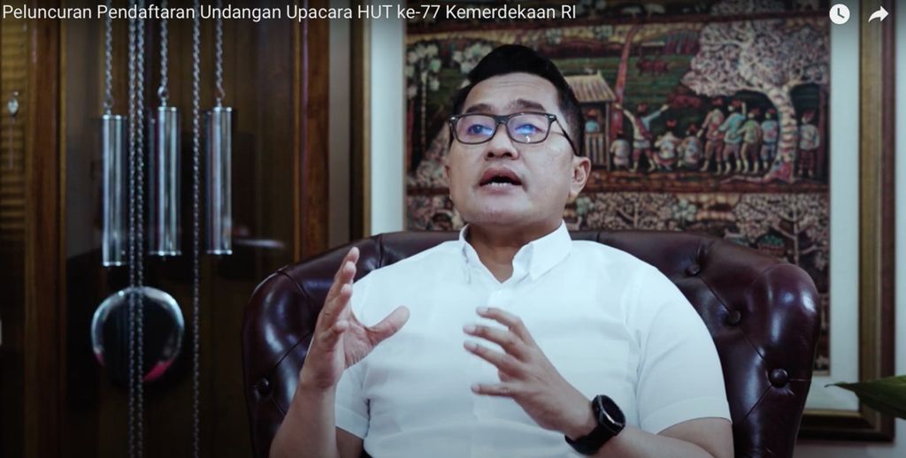 Head of the Protocol Bureau of the Presidential Secretariat, M Yusuf Permana, in a video broadcast of the launch of Pandang Istana, Tuesday (2/8/2022).