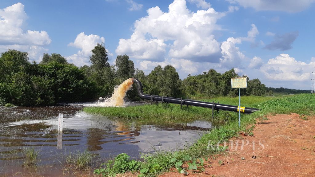 One of the Mentaya River's tributaries within the area owned by a palm oil plantation company in Tanah Putih Village, East Kotawaringin Regency, Central Kalimantan, was seen on Saturday (11/5/2024).