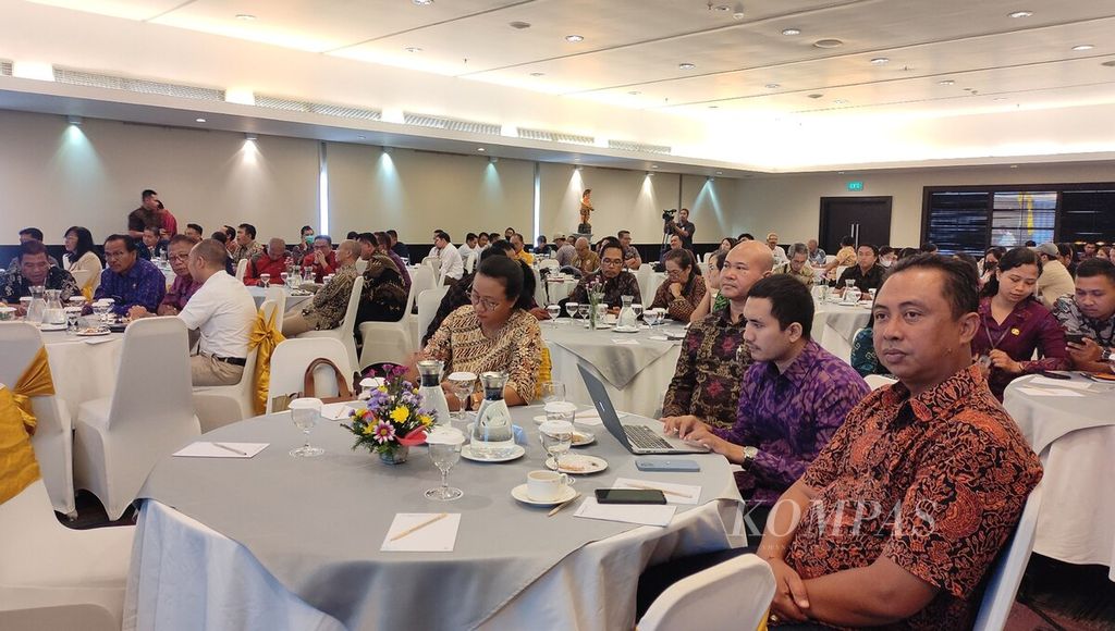 KPU Provinsi Bali melaksanakan acara bertajuk Sosialisasi Daerah Pemilihan dan Alokasi Dewan Perwakilan Rakyat Daerah Provinsi Bali pada Pemilu 2024, di Sanur, Kota Denpasar, Bali, Jumat (3/3/2023). 