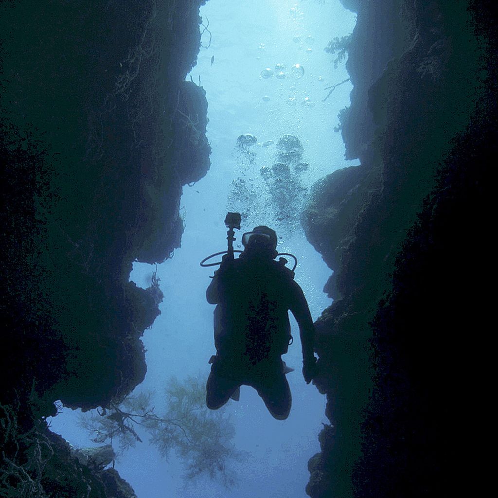 Jelajah Terumbu Karang - Penyelam menelusuri gua bawah laut di perairan Pulau Menjangan, Kabupaten Buleleng, Bali, Jumat (27/10). Pulau dengan sejumlah lokasi penyelaman menarik tersebut berada di dalam kawasan Taman Nasional Bali Barat.