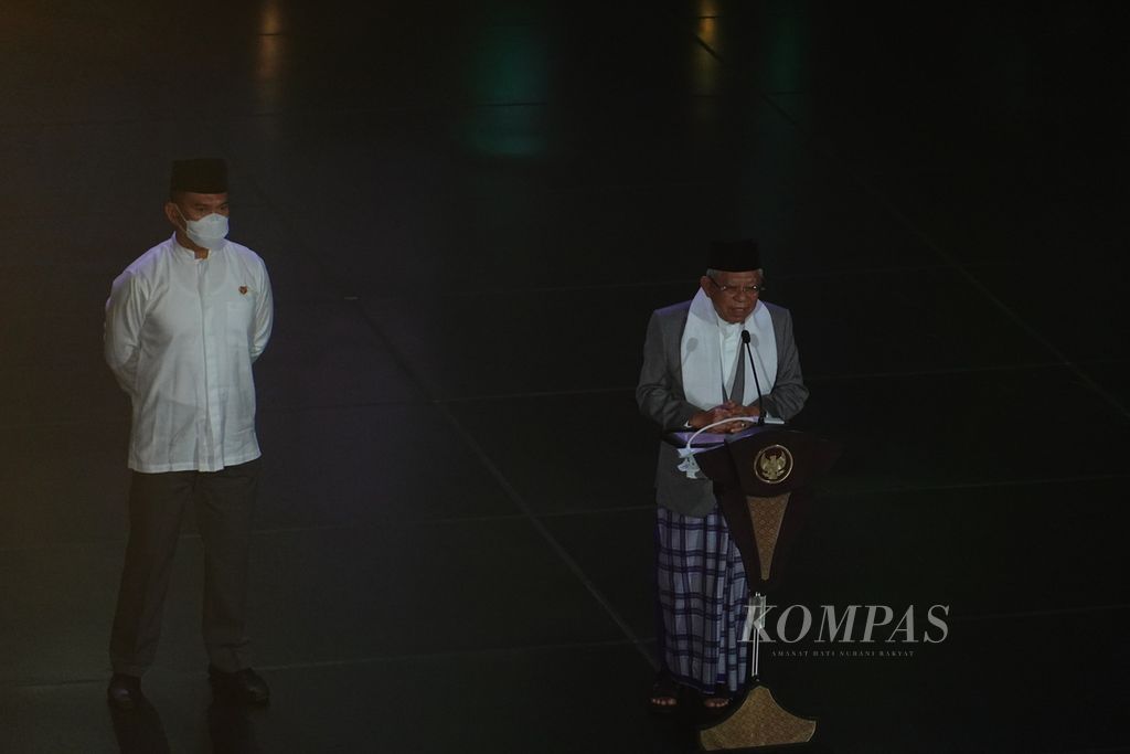 Wakil Presiden Maruf Amin menghadiri Anugerah Satu Abad NU di Taman Mini Indonesia Indah, Jakarta, Selasa (31/1/2023) malam.