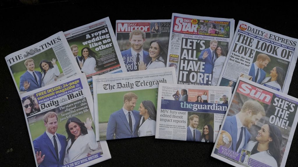 Pemberitaan sejumlah koran Inggris tentang pertunangan Pangeran Harry dan Meghan Markle dalam edisi Selasa (28/11).