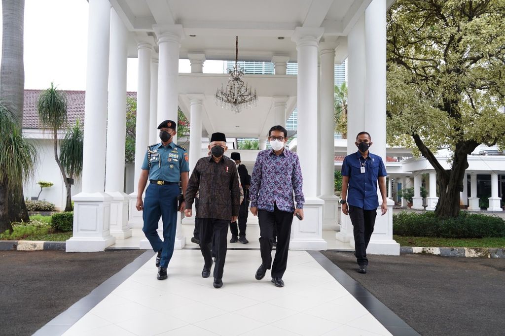 Wakil Presiden Ma’ruf Amin ketika membuka acara Hipmi Sharia Conference 2022 di Istana Wapres, Jakarta, Selasa (29/3/2022).