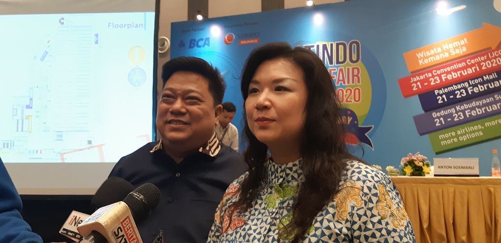 Pauline Suharno diwawancara usai konferensi pers Astindo Travel Fair 2020 di Jakarta, Rabu (13/11/2019).