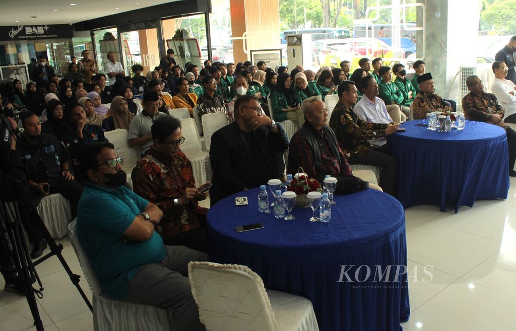 Suasana deklarasi Ikatan Jurnalis Indonesia (Ikaji) oleh Rommy Fibri saat mendeklarasikan Ikaji di Jakarta, Rabu (13/12/2023).