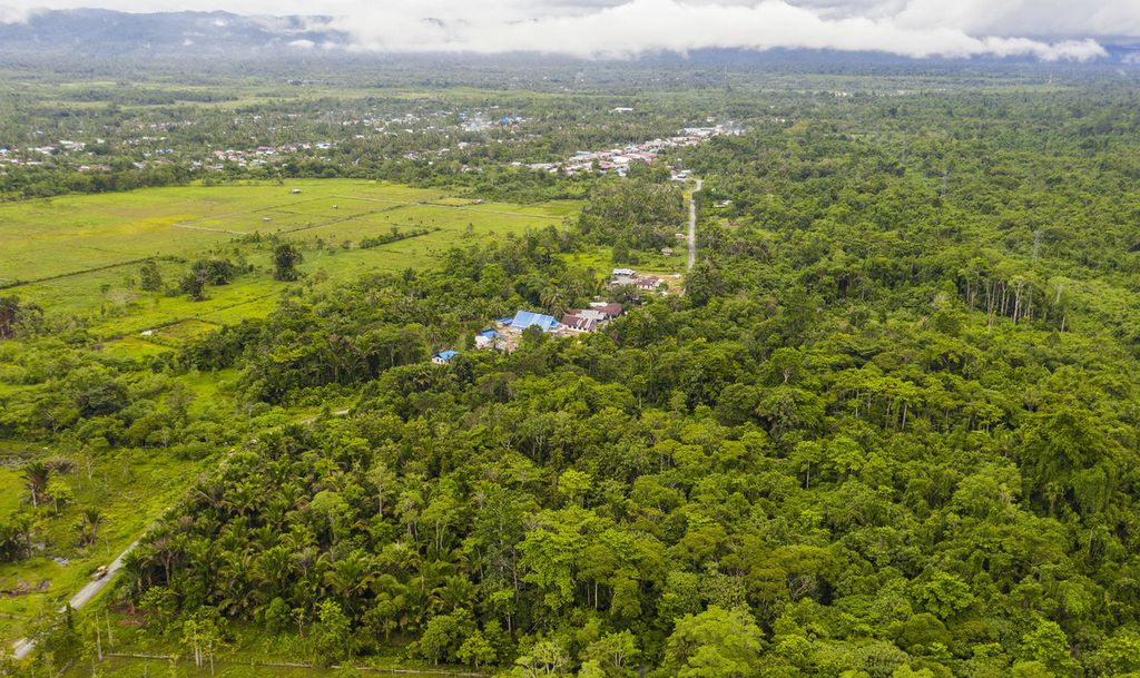 Kampung Rhepang Muaif, Distrik Nimbokrang, Kabupaten Jayapura, Papua, yang berbatasan dengan hutan adat, Rabu (24/11/2021). 