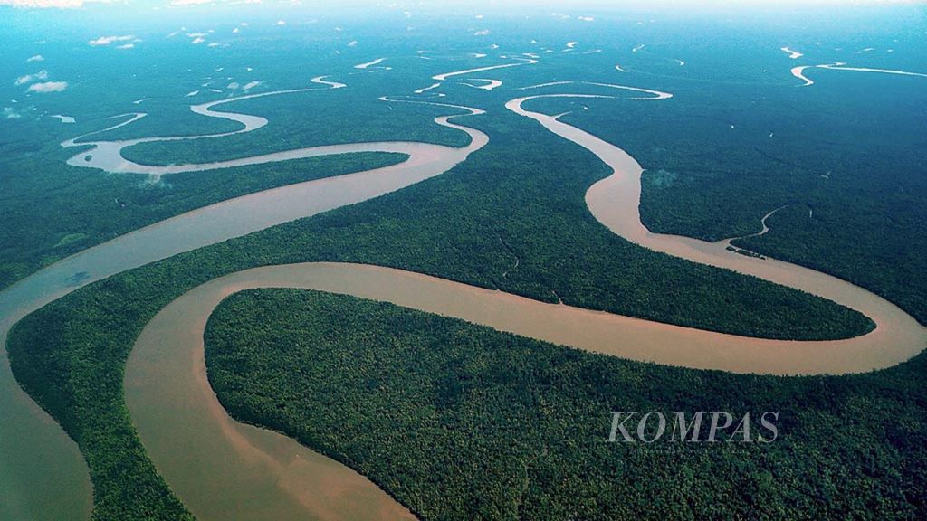 Pemandangan hijaunya hutan terlihat jelas dari pesawat dari Asmat menuju Timika, Papua, Senin (22/1/2018).