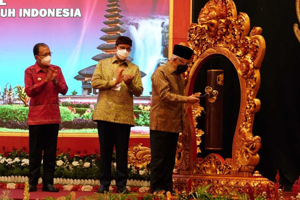 Wakil Presiden Ma’ruf Amin saat membuka Rakernas APPSI Tahun 2022 di Hotel Discovery Kartika Plaza, Kabupaten Badung, Provinsi Bali, Senin (9/5/2022) malam.