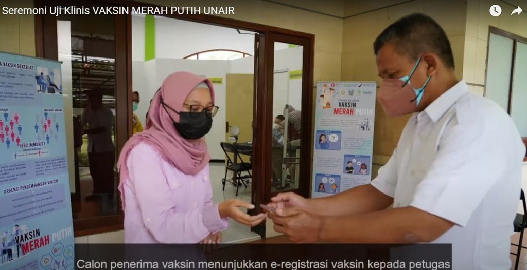 Tangkapan layar pada video tentang uji klinis fase 1 vaksin Merah Putih di RSUD Dr Soetomo, Surabaya, Jawa Timur, Rabu (9/2/2022). 