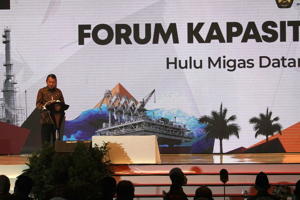 Menteri ESDM Arifin Tasrif ketika memberikan sambutan dalam Pembukaan Forum Kapasitas Nasional II Tahun 2022, di Plenary Hall Jakarta Convention Center,, Jakarta Pusat, Rabu (27/07/2022).