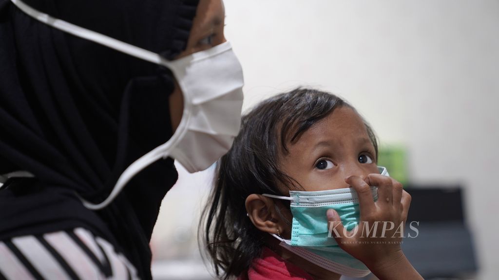 Pasien dengan gejala batuk dan sesak memeriksakan diri di Poli Batuk dan Infeksi Saluran Pernapasan Akut (ISPA) di Puskesmas Kecamatan Cilincing, Jakarta Utara, Selasa (22/8/2023). 