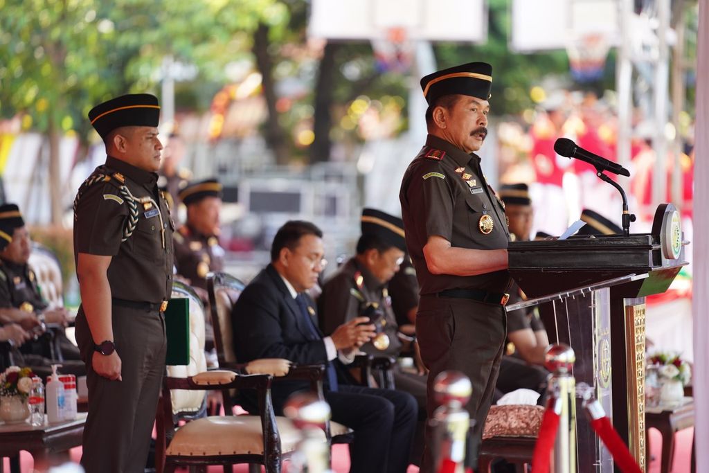 Jaksa Agung St Burhanuddin pada kegiatan Pendidikan dan Pelatihan Pembentukan Jaksa (PPPJ) di Jakarta, Kamis (14/12/2023).