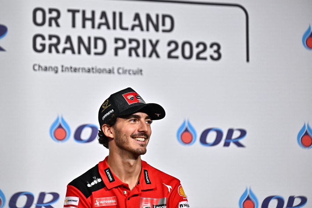 Pebalap Ducati Lenovo, Francesco Bagnaia, menghadiri jumpa pers pada Kamis (26/10/2023) menjelang balapan MotoGP seri Thailand di Sirkuit Internasional Buriram.